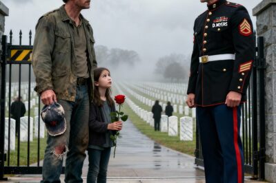 He was just a single father with a faded coat and a single red rose, an unwelcome ghost at a hero’s funeral. But a forgotten pin, a child’s quiet faith, and a promise whispered in fire were about to remind a nation of the man it had tried to erase.