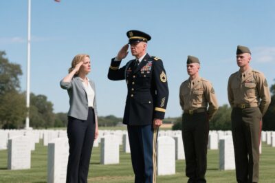They blocked me at the General’s funeral. “This section is for family only, ma’am.” The young guard’s eyes were hard. His sergeant was worse. He sneered at my VA card, threatened to have me arrested for “stolen valor” when he saw the patch on my bag. They saw a woman who didn’t belong. They didn’t see the soldier who’d pulled him off a hot LZ 10 years ago. They didn’t know I was the reason he didn’t come home under a flag… until the four-star General stopped the entire funeral, walked right past them, and saluted me.