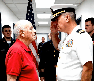 An 81-year-old man walked onto a high-security Navy base claiming to know the Admiral. Security called him a liar, a ‘valor thief,’ and put him in cuffs. They were processing him for prison. Then the Admiral ran out of his high-level meeting, saw the old man’s faded tattoo, and his reaction left the entire command center speechless. This is what true honor looks like, and it’s a story you will never forget.